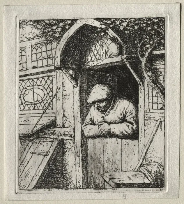 Framed Print : Peasant leaning on his doorway. Creator: Adriaen van Ostade (Dutch, 1610-1684) Framed Print : Peasant leaning on his doorway. Creator: Adriaen van Ostade (Dutch, 1610-1684)