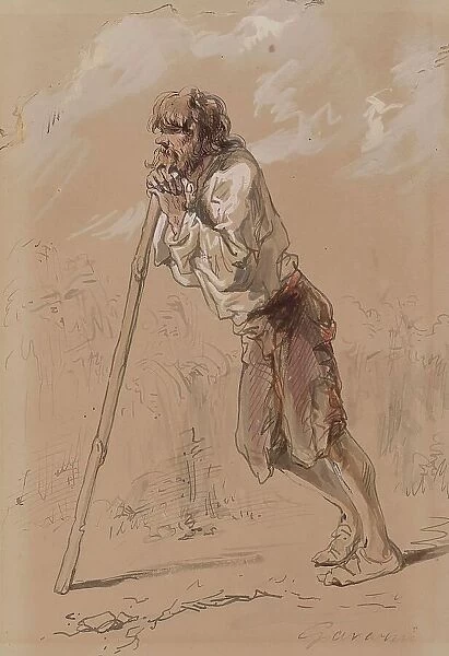 Peasant Leaning on a Stick, 1859-1865. Creator: Paul Gavarni