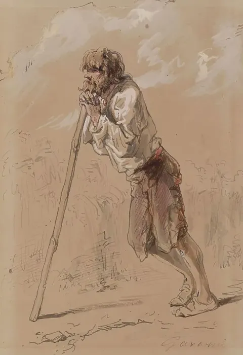Framed Print : Peasant Leaning on a Stick, 1859-1865. Creator: Paul Gavarni Framed Print : Peasant Leaning on a Stick, 1859-1865. Creator: Paul Gavarni