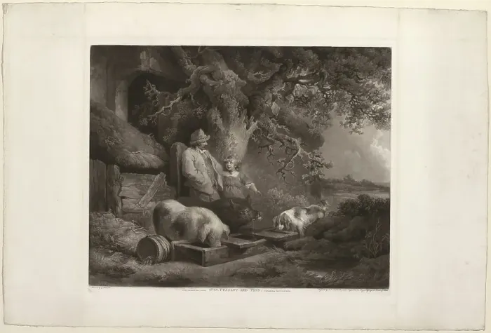 Framed Print : Peasant and Pigs, 1803. Creator: John Raphael Smith Framed Print : Peasant and Pigs, 1803. Creator: John Raphael Smith