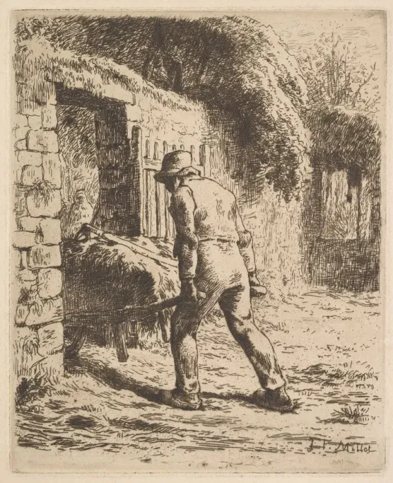 Framed Print : Peasant Pushing A Wheelbarrow, 1855. Creator: Jean Francois Millet Framed Print : Peasant Pushing A Wheelbarrow, 1855. Creator: Jean Francois Millet