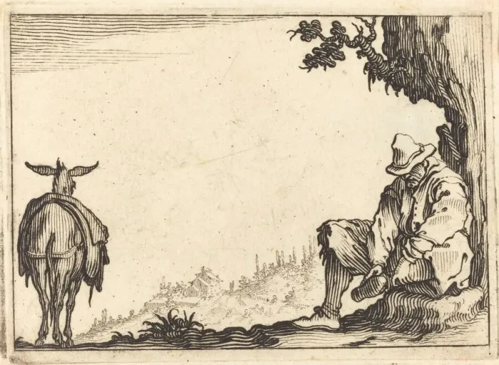 Framed Print : Peasant Removing His Shoe, c. 1617. Creator: Jacques Callot Framed Print : Peasant Removing His Shoe, c. 1617. Creator: Jacques Callot