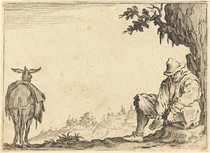 Framed Print : Peasant Removing His Shoe, c. 1622. Creator: Jacques Callot Framed Print : Peasant Removing His Shoe, c. 1622. Creator: Jacques Callot