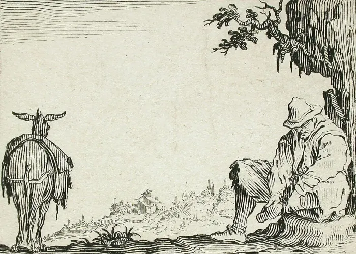 Framed Print : A Peasant Removing his Shoes, c1621. Creator: Jacques Callot