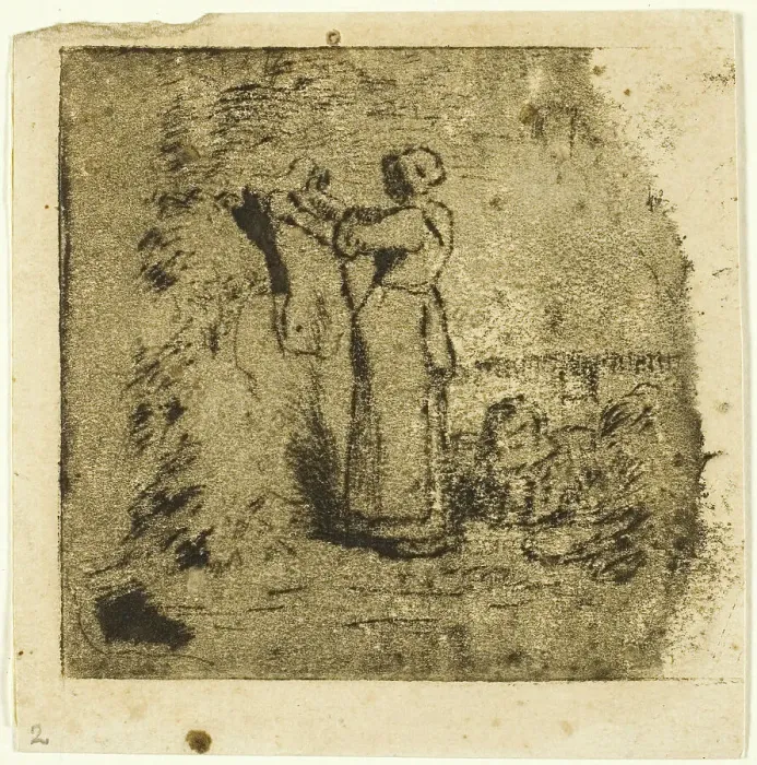 Framed Print : Peasant Resting, c. 1855. Creator: Jean Francois Millet Framed Print : Peasant Resting, c. 1855. Creator: Jean Francois Millet