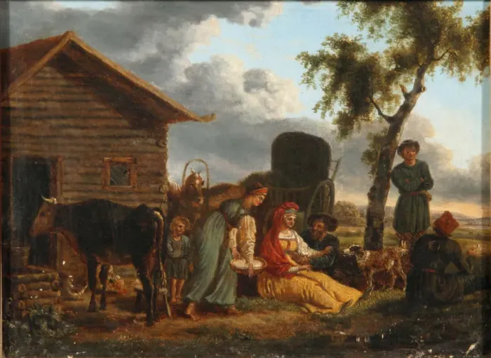 Framed Print : A Peasant Scene. Artist: Anonymous Framed Print : A Peasant Scene. Artist: Anonymous