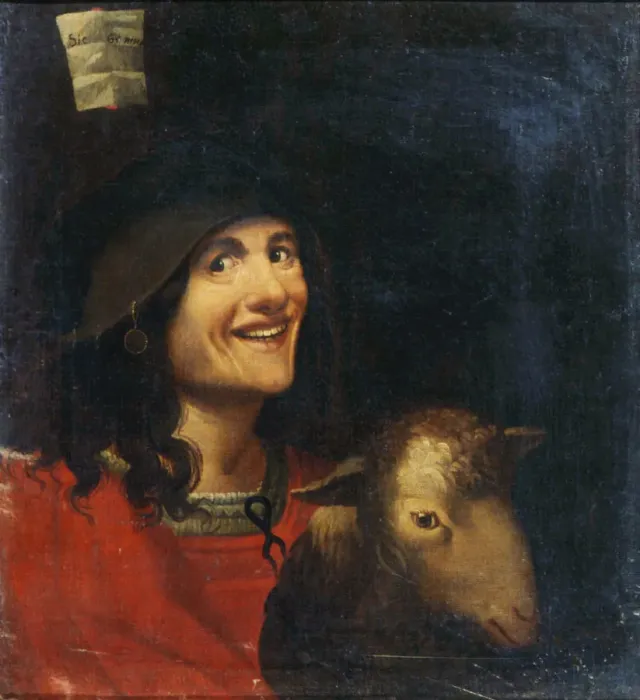 Framed Print : Peasant with a Sheep Framed Print : Peasant with a Sheep