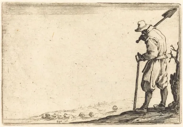 Framed Print : Peasant with Shovel on His Shoulder, c. 1622. Creator: Jacques Callot Framed Print : Peasant with Shovel on His Shoulder, c. 1622. Creator: Jacques Callot