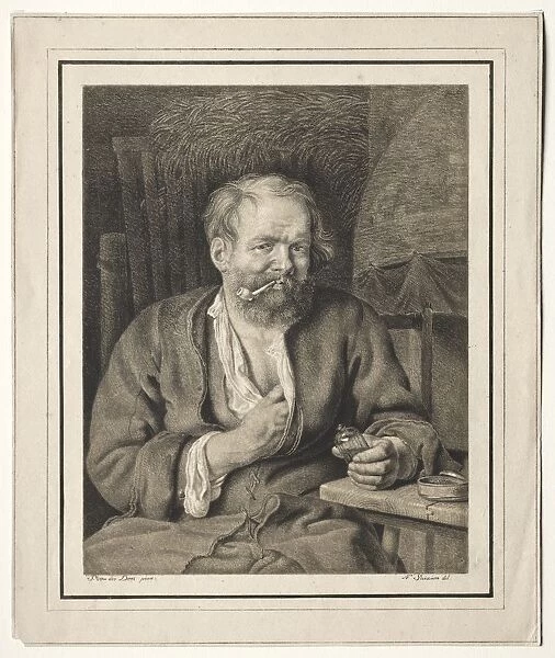 Peasant Sitting at a Table, Smoking a Pipe, 1817-1821. Creator: Johann Nepomuk Strixner (German
