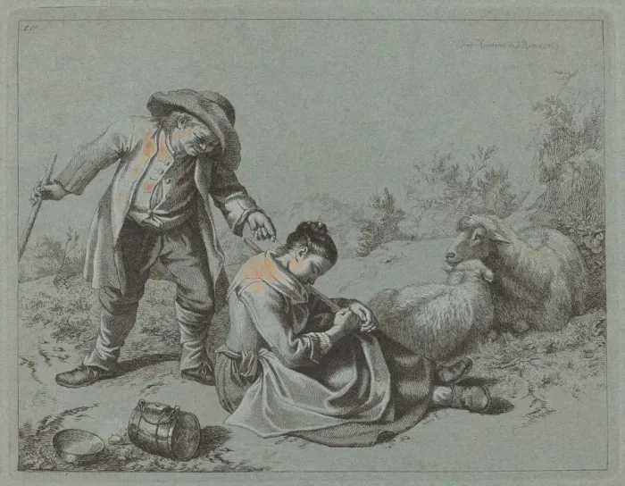 Framed Print : Peasant Teasing a Sleeping Girl with a Twig, 1763. Creator: Francesco Londonio Framed Print : Peasant Teasing a Sleeping Girl with a Twig, 1763. Creator: Francesco Londonio