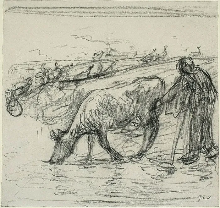 Framed Print : Peasant Watering Her Cow, 1871 / 1873. Creator: Jean Francois Millet Framed Print : Peasant Watering Her Cow, 1871 / 1873. Creator: Jean Francois Millet
