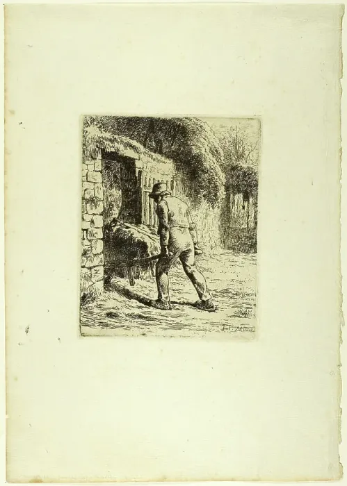 Framed Print : Peasant with a Wheelbarrow, 1855. Creator: Jean Francois Millet Framed Print : Peasant with a Wheelbarrow, 1855. Creator: Jean Francois Millet