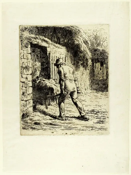 Framed Print : Peasant with a Wheelbarrow, 1855. Creator: Jean Francois Millet Framed Print : Peasant with a Wheelbarrow, 1855. Creator: Jean Francois Millet