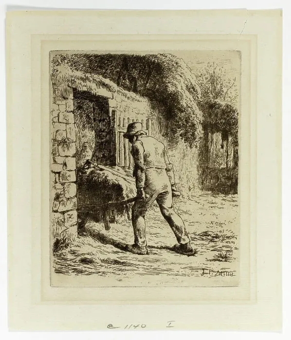 Framed Print : Peasant with a Wheelbarrow, 1855. Creator: Jean Francois Millet Framed Print : Peasant with a Wheelbarrow, 1855. Creator: Jean Francois Millet