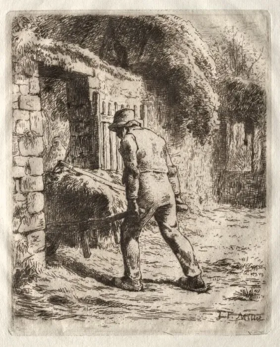 Framed Print : Peasant with a Wheelbarrow, 1855. Creator: Jean-Francois Millet (French, 1814-1875) Framed Print : Peasant with a Wheelbarrow, 1855. Creator: Jean-Francois Millet (French, 1814-1875)