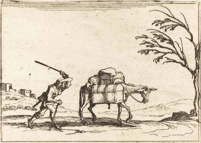 Framed Print : Peasant Whipping his Donkey, 1628. Creator: Jacques Callot