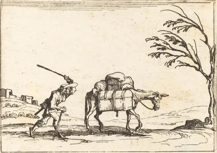 Framed Print : Peasant Whipping his Donkey, 1628. Creator: Jacques Callot Framed Print : Peasant Whipping his Donkey, 1628. Creator: Jacques Callot