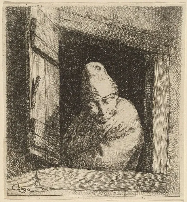 Framed Print : The Peasant in a Window. Creator: Cornelis Bega Framed Print : The Peasant in a Window. Creator: Cornelis Bega