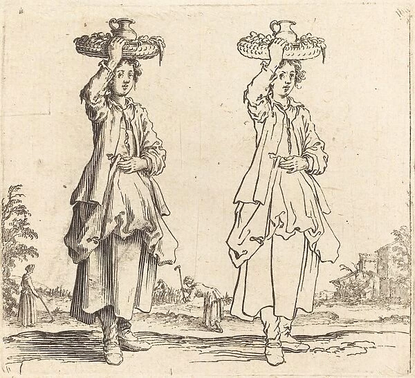 Peasant Woman with Basket on Head, Front View, 1617 and 1621. Creator: Jacques Callot