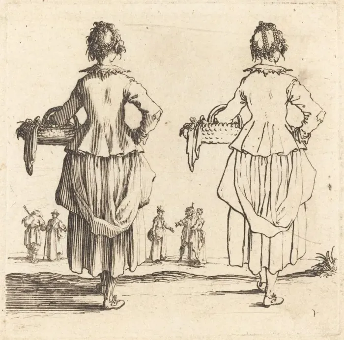 Framed Print : Peasant Woman with Basket, Seen from Behind, 1617 and 1621. Creator: Jacques Callot Framed Print : Peasant Woman with Basket, Seen from Behind, 1617 and 1621. Creator: Jacques Callot