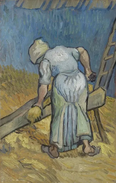 Framed Print : Peasant Woman Bruising Flax (after Millet), 1889. Creator: Gogh, Vincent, van (1853-1890) Framed Print : Peasant Woman Bruising Flax (after Millet), 1889. Creator: Gogh, Vincent, van (1853-1890)