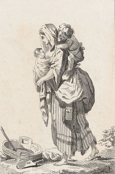 Peasant Woman with Two Children, ca. 1758. Creator: Catherine Francoise Beauvarlet