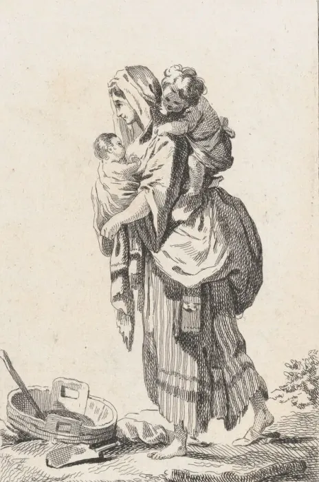 Framed Print : Peasant Woman with Two Children, ca. 1758. Creator: Catherine Francoise Beauvarlet Framed Print : Peasant Woman with Two Children, ca. 1758. Creator: Catherine Francoise Beauvarlet
