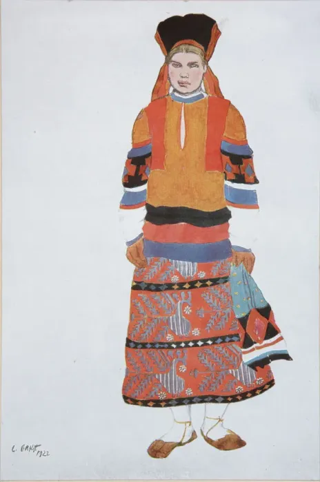Framed Print : Peasant woman. Costume design for the Vaudeville Old Moscow at the Theatre Femina in Paris, 1922. Artist: Bakst, Leon (1866-1924) Framed Print : Peasant woman. Costume design for the Vaudeville Old Moscow at the Theatre Femina in Paris, 1922. Artist: Bakst, Leon (1866-1924)