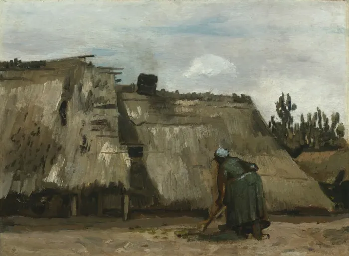 Framed Print : A Peasant Woman Digging in Front of Her Cottage, c. 1885. Creator: Vincent van Gogh Framed Print : A Peasant Woman Digging in Front of Her Cottage, c. 1885. Creator: Vincent van Gogh