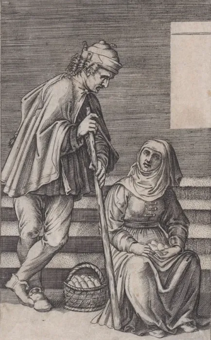 Framed Print : Peasant and a Woman with Eggs, ca. 1514-36. Creator: Agostino Veneziano Framed Print : Peasant and a Woman with Eggs, ca. 1514-36. Creator: Agostino Veneziano