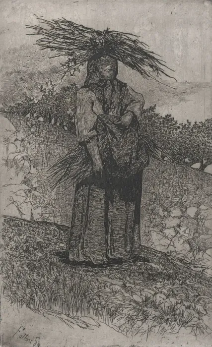 Framed Print : Peasant woman gathering sticks, 1884-1908. Creator: Giovanni Fattori Framed Print : Peasant woman gathering sticks, 1884-1908. Creator: Giovanni Fattori