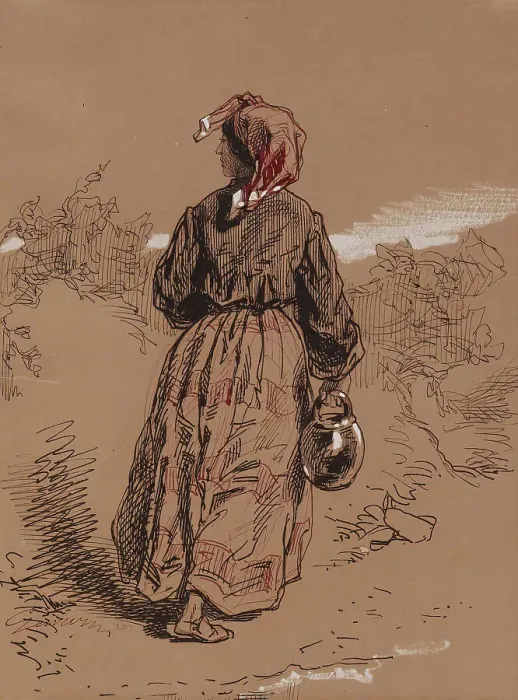 Framed Print : Peasant Woman with Jar, 1852-1866. Creator: Paul Gavarni Framed Print : Peasant Woman with Jar, 1852-1866. Creator: Paul Gavarni