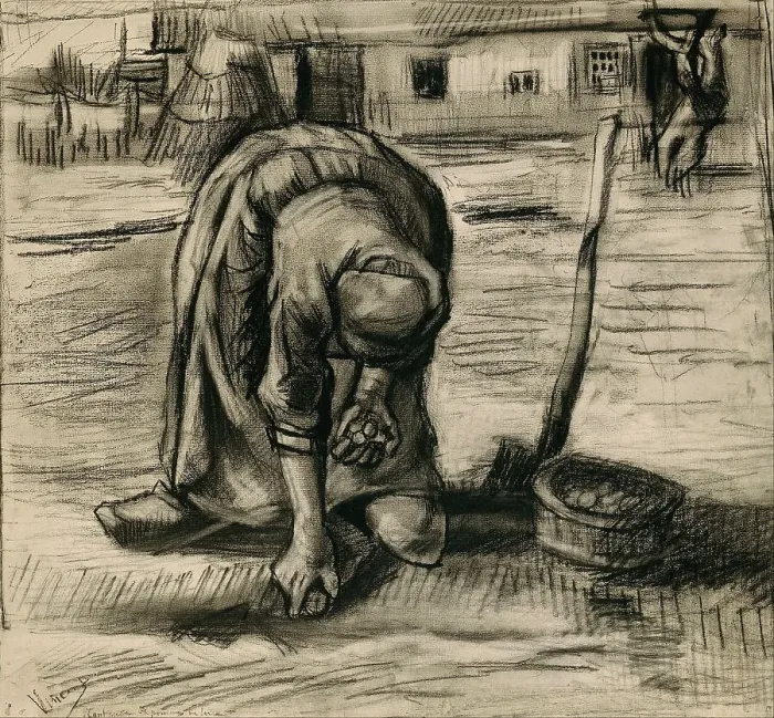 Framed Print : Peasant Woman Planting Potatoes. Artist: Gogh, Vincent, van (1853-1890) Framed Print : Peasant Woman Planting Potatoes. Artist: Gogh, Vincent, van (1853-1890)