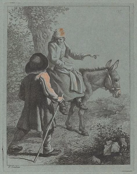 Peasant Woman Seated on a Donkey and a Peasant Man. Creator: Francesco Londonio