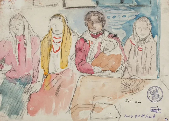 Framed Print : Peasant Women from Mierzwin, March-May 1915. Creator: Leopold Gottlieb