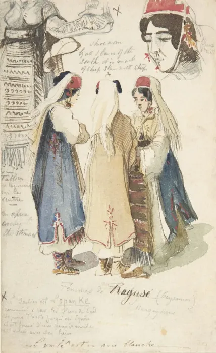 Framed Print : Peasant Women from Ragusa, 1848-1866. Creator: Edward Lear Framed Print : Peasant Women from Ragusa, 1848-1866. Creator: Edward Lear