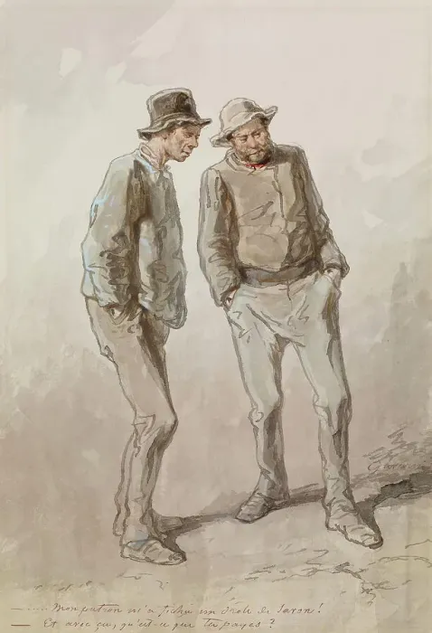 Framed Print : Two Peasants, 1855-1857. Creator: Paul Gavarni Framed Print : Two Peasants, 1855-1857. Creator: Paul Gavarni