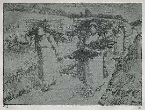 Peasants Carrying Fagots, c. 1896. Creator: Camille Pissarro (French, 1830-1903)