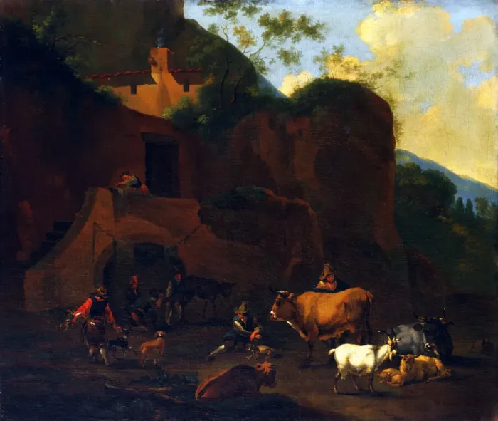 Framed Print : Peasants and Cattle, 17th century? Creator: Nicolaes Berchem Framed Print : Peasants and Cattle, 17th century? Creator: Nicolaes Berchem