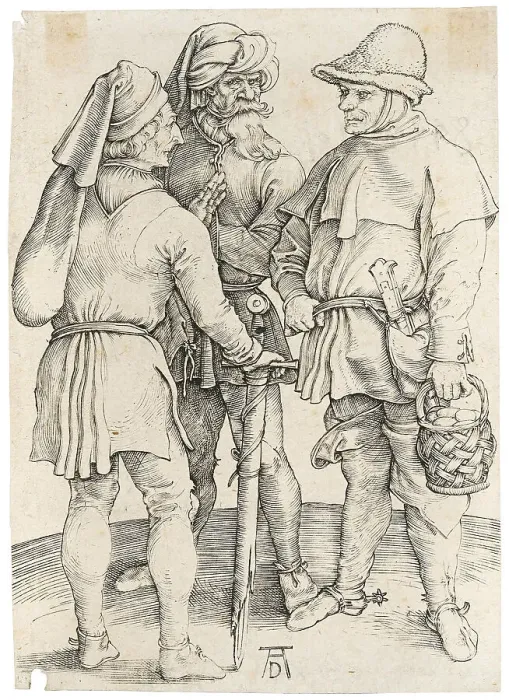 Framed Print : Three peasants in conversation, 1497. Creator: Dürer; Albrecht (1471-1528) Framed Print : Three peasants in conversation, 1497. Creator: Dürer; Albrecht (1471-1528)