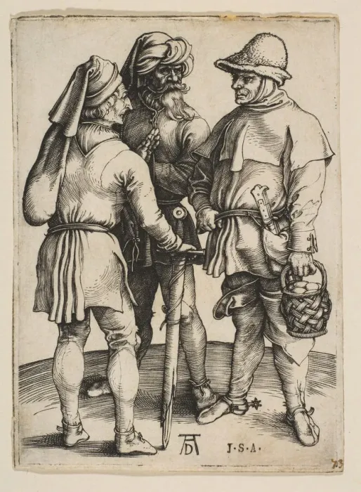 Framed Print : Three Peasants in Conversation, ca. 1497. Creator: Albrecht Durer Framed Print : Three Peasants in Conversation, ca. 1497. Creator: Albrecht Durer