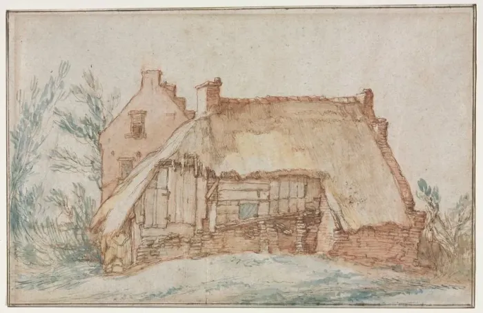 Framed Print : Peasants Cottage (recto); Bridge and Gate (verso), c. 1600. Creator: Abraham Bloemaert (Dutch Framed Print : Peasants Cottage (recto); Bridge and Gate (verso), c. 1600. Creator: Abraham Bloemaert (Dutch