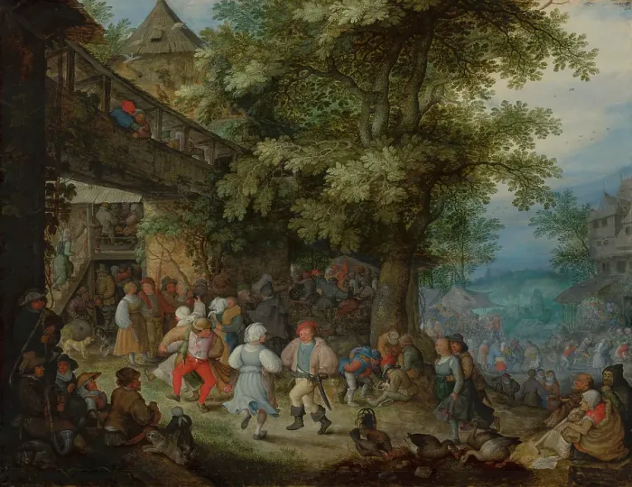 Framed Print : Peasants Dancing outside a Bohemian Inn, 1610. Creator: Roelandt Savery Framed Print : Peasants Dancing outside a Bohemian Inn, 1610. Creator: Roelandt Savery