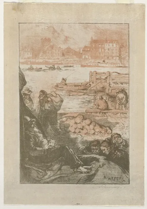 Framed Print : [Peasants by a Dock, Paris]. Creator: Auguste Louis Lepere (French, 1849-1918)