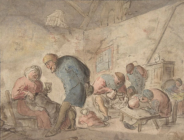 Peasants Drinking, verso: sketches of peasants, 1610-85