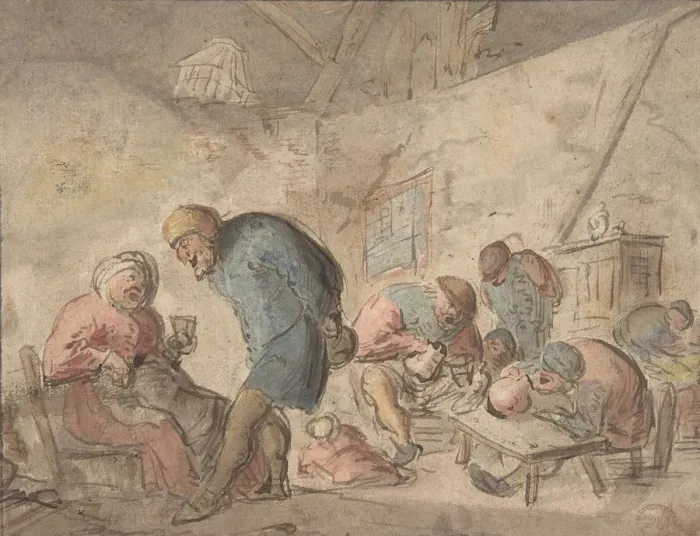 Framed Print : Peasants Drinking, verso: sketches of peasants, 1610-85 Framed Print : Peasants Drinking, verso: sketches of peasants, 1610-85