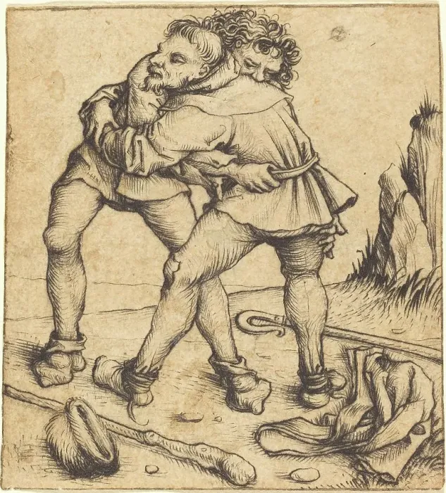 Framed Print : Two Peasants Fighting, c. 1475 / 1480. Creator: Master of the Housebook Framed Print : Two Peasants Fighting, c. 1475 / 1480. Creator: Master of the Housebook