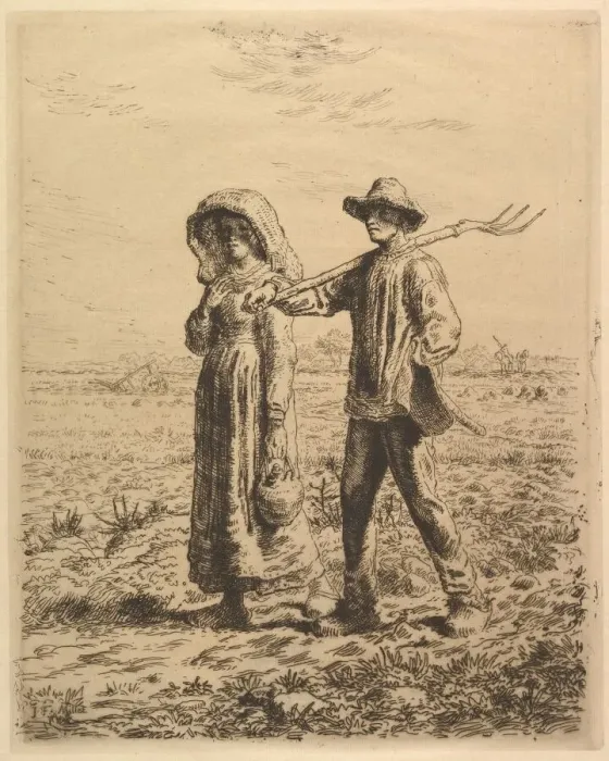 Framed Print : Peasants Going to Work, 1863. Creator: Jean Francois Millet Framed Print : Peasants Going to Work, 1863. Creator: Jean Francois Millet