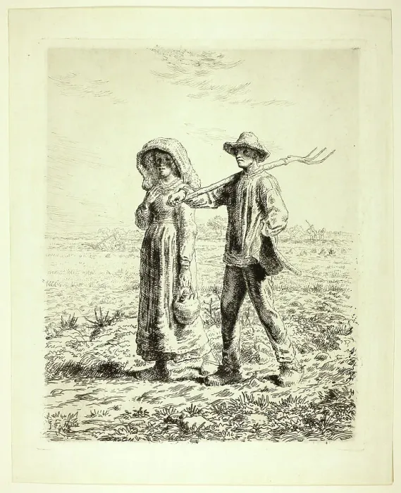 Framed Print : Peasants Going to Work, 1863. Creator: Jean Francois Millet Framed Print : Peasants Going to Work, 1863. Creator: Jean Francois Millet