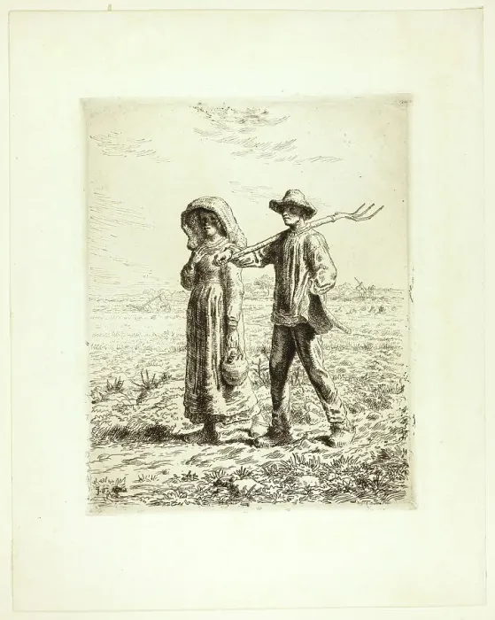 Framed Print : Peasants Going to Work, 1863. Creator: Jean Francois Millet Framed Print : Peasants Going to Work, 1863. Creator: Jean Francois Millet
